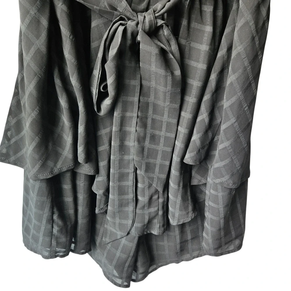 Fashion Nova Black Windowpane Check Ruffle Tiered Romper 1XL‎ Whimsigoth Party